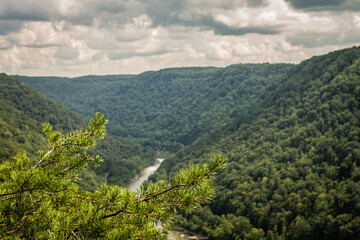View on New River in valley of Appalachian mountains in West Virginia
