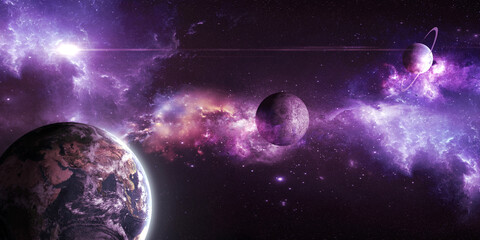 Earth moon and uranus on the background of outer space with a beautiful nebula © zeleniy9