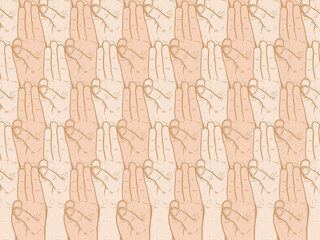 tree fingers salute for scout, fighting for their rights, hand pointing three fingers linear style. Simple doodle hand drawn style.