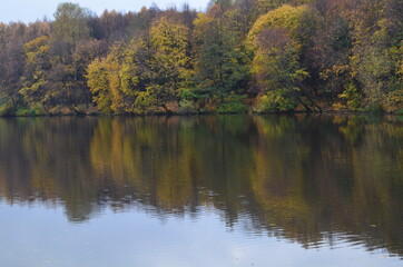 Fototapeta na wymiar The quiet river in the autumn Park