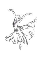 delicate pose of a ballet dancer with black lines and gray filled areas