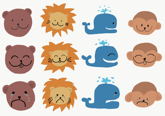 Emotions of animals including bears, lion, whales and monkey. They are happy, funny and sad.