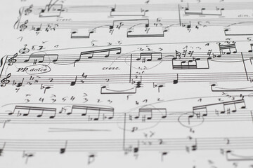 music notes background. Music sheet background, side view