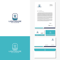 lighthouse logo design and brand identity vector