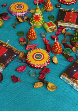 Diwali celebration with fire crackers shaped homemade chocolates
