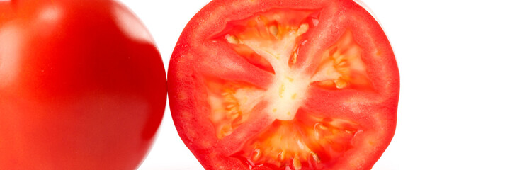 Food banner concept, organic vegetables and ingredients: close up of organic tomatoes