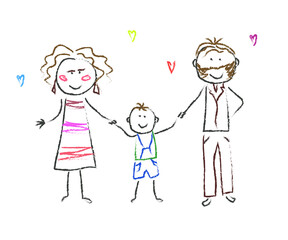 Happy family on a white background. Children's drawing. Vector illustration.