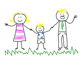 Happy family on a white background. Children's drawing. Vector illustration.