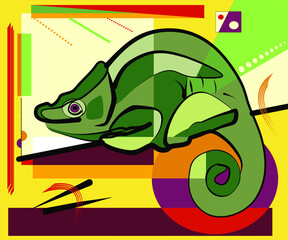 Colorful background, expressionism  art style,abstract,chameleon reptile