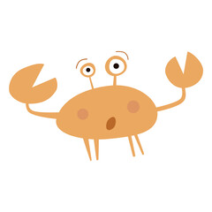 Vector isolated crab. Flat graphics. Orange color. Children illustration.