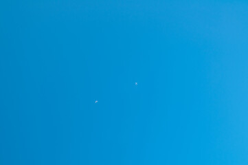 青空の月と飛行機