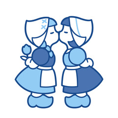 Delft Blue kissing girls couple