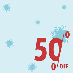 Winter sale banner. 50% discount. Bright abstract background with text. Vector illustration.