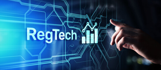 RegTech Regulation Supervision Finance technology. Business automation concept on virtual screen.