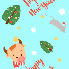 christmas pattern bull tree like snow mouse