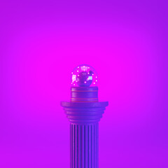 Christmas snowglobe with christmas ball on ancient column