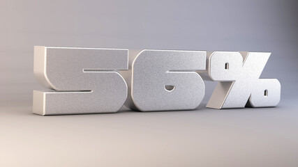 56 percent 3d metal text isolated on white, 3d render illustration