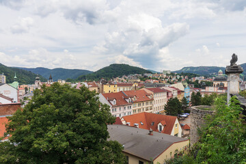 Fototapeta premium View of the city from a nearby hill. Decin. Czech Republic.
