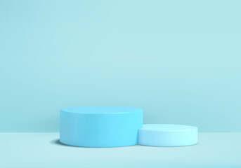 Cylinder abstract minimal scene with geometric platform. Summer background vector 3d rendering with podium. stand to show cosmetic products. Stage Showcase on pedestal modern 3d studio blue pastel