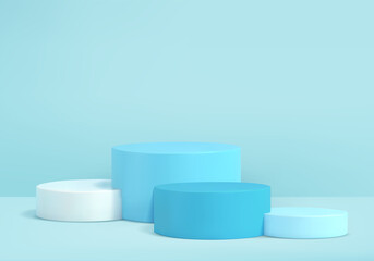 Cylinder abstract minimal scene with geometric platform. Summer background vector 3d rendering with podium. stand to show cosmetic products. Stage Showcase on pedestal modern 3d studio blue pastel