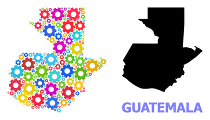 Obraz premium Vector mosaic map of Guatemala organized for services. Mosaic map of Guatemala is organized from scattered bright gears. Engineering items in bright colors.