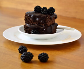 Chocolate zucchini cake with chocolate ganash and fresh blackberries