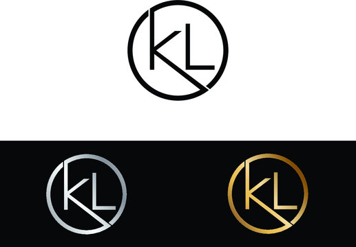 KL Circular Letter Logo with Circle Design and Black red gold color