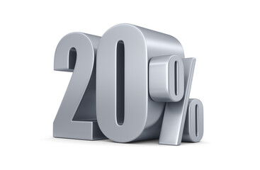 Metallic stylish shiny percentages on white. Illustration for advertising. 3d rendering illustration. Percent twenty.