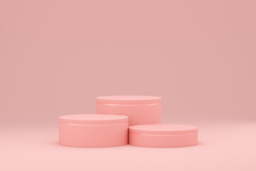 Empty pink rack for displaying goods on a pink background. 3d render illustration.