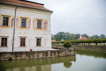 State Chateau Kratochvile, Renaissance residence in watercolor style surrounded by a park and water moat located in South Bohemia, Czech Republic