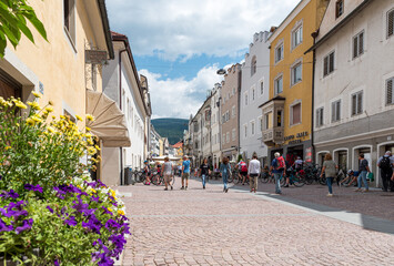 The old town from the city Bruneck in south Tirol with old houses.