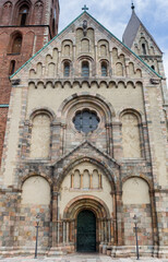Fototapeta na wymiar Front facade of the historic cathedral in Ribe, Denmark