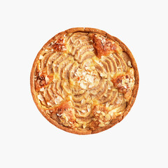 Sweet pear open pie on white background