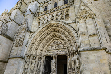 Entrance fragment to Bordeaux Cathedral (Cathedrale Saint-Andre de Bordeaux, from 1096), Roman Catholic Church dedicated to Saint Andrew. It is seat of the Archbishop of Bordeaux. Bordeaux, France.