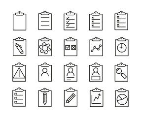Simple Set Of Clipboard Related Outline Icons. Elements For Mobile Concept And Web Apps. Thin Line Vector Icons For Website Design And Development, App Development. Premium Pack.