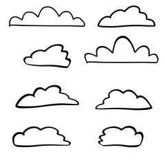 Vector black outline illustration of a group of clouds isolated on a white background