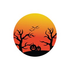 Pumpkin and tree silhouette vector logo, halloween themed