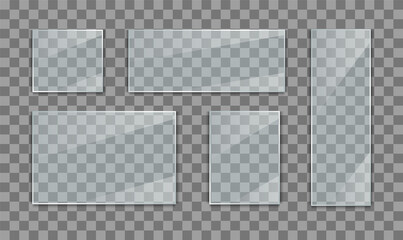 Obraz premium Set of glass plate. Realistic glass banners on transparent background. Transparent glass window.