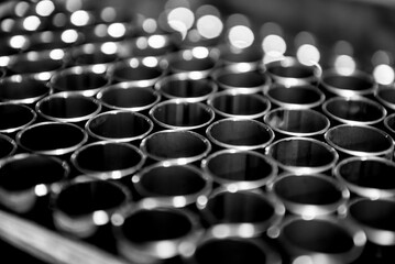 Abstract background of steel pipes stacked on a pallet