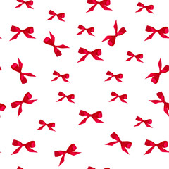 seamless pattern with red bows, isolated ribbon bows