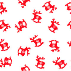seamless pattern christmas reindeer, isolated red reindeer