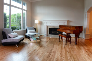 Remodeled living room with new red oak wooden floors