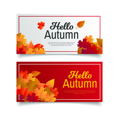 Hello autumn greeting card with leaves. Autumn banner.Eps 10 vector illustration.