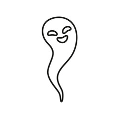 Cute contour ghost hovering in the air smiling, an element for your Halloween design. Vector illustration, in the style of doodles.