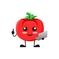 vector illustration of cute tomato mascot or character holding laptop. cute tomato Concept White Isolated. Flat Cartoon Style Suitable for Landing Page, Banner, Flyer, Sticker.