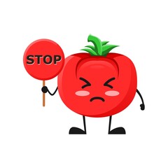 vector illustration of cute tomato mascot or character holding money sack. cute tomato Concept White Isolated. Flat Cartoon Style Suitable for Landing Page, Banner, Flyer, Sticker.