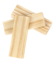 Stack wooden blocks  isolated on a white background. Wooden Blocks disrupted and building on white background