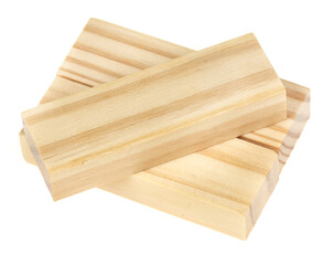 Stack wooden blocks  isolated on a white background. Wooden Blocks disrupted and building on white background