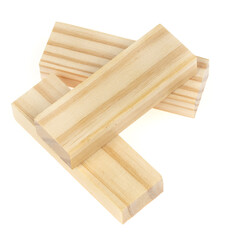 Stack wooden blocks  isolated on a white background. Wooden Blocks disrupted and building on white background