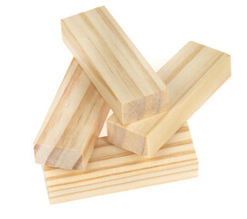 Stack wooden blocks  isolated on a white background. Wooden Blocks disrupted and building on white background